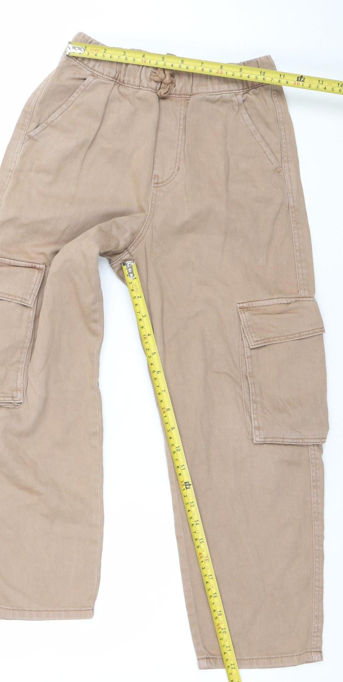 H&M Boys Beige Elastic Waist Jogger Trousers 8-9 Years Cotton Twill