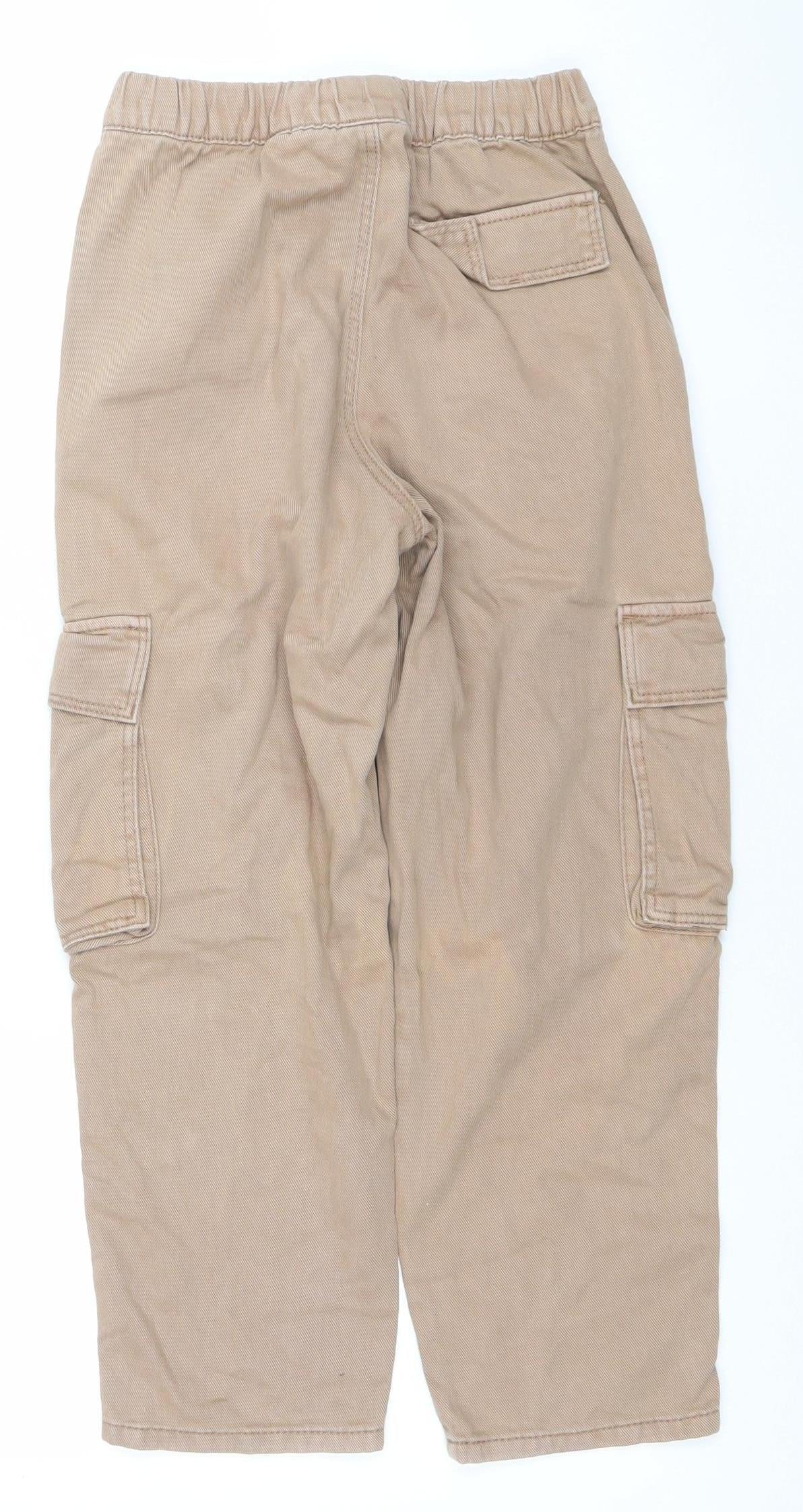 H&M Boys Beige Elastic Waist Jogger Trousers 8-9 Years Cotton Twill
