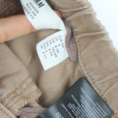 H&M Boys Beige Elastic Waist Jogger Trousers 8-9 Years Cotton Twill