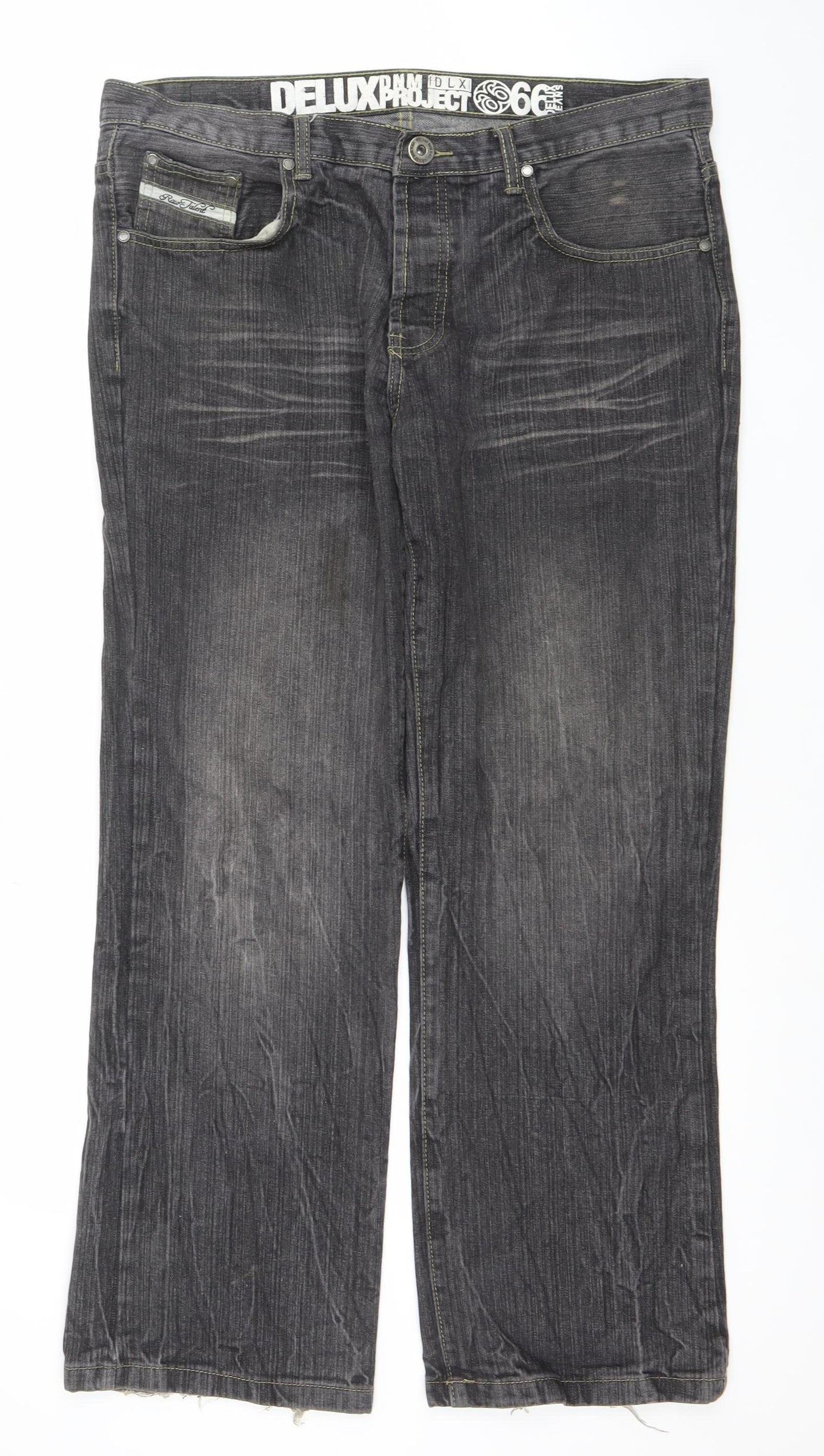 Dunnes Men's Black Denim Jeans Size 36W 32L Straight Fit Cotton