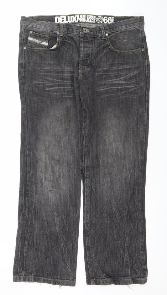 Dunnes Men's Black Denim Jeans Size 36W 32L Straight Fit Cotton