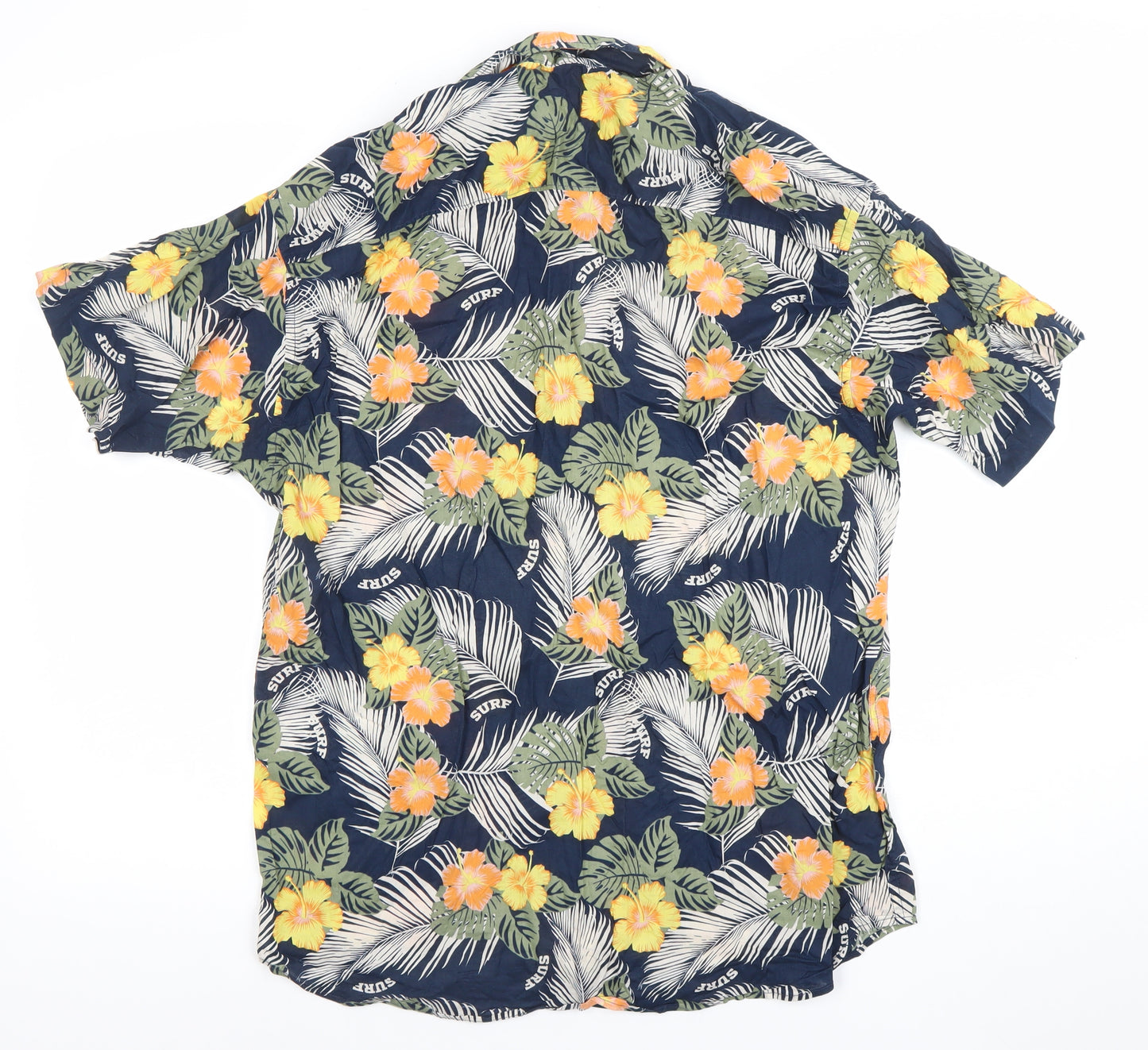 Jack & Jones Men’s Blue Hawaiian Floral Short Sleeve Button-Up Vacay Shirt M