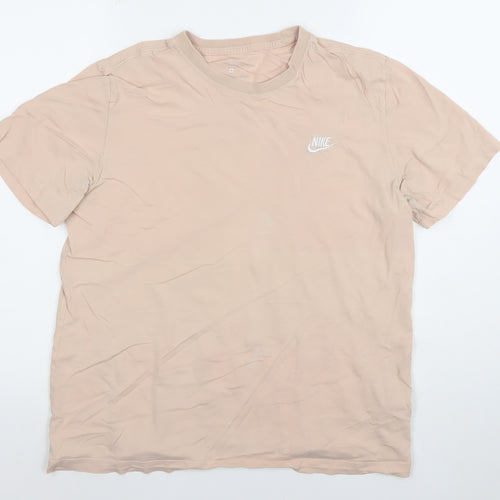 Nike Women Beige Basic T-Shirt Medium Short Sleeve Cotton