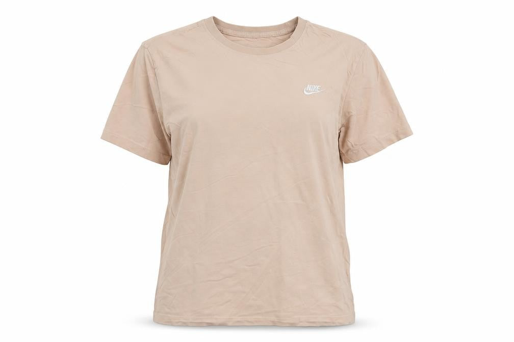 Front view of Nike Women Beige Basic T-Shirt Medium Short Sleeve Cotton