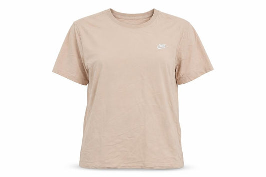 Front view of Nike Women Beige Basic T-Shirt Medium Short Sleeve Cotton