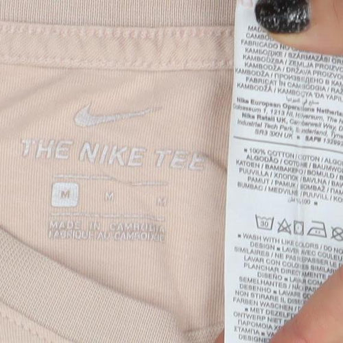 Nike Women Beige Basic T-Shirt Medium Short Sleeve Cotton