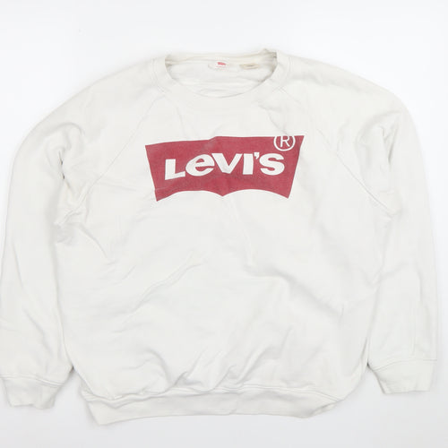 Levi's Women's White Logo Crew Neck Cotton Sweatshirt Size M