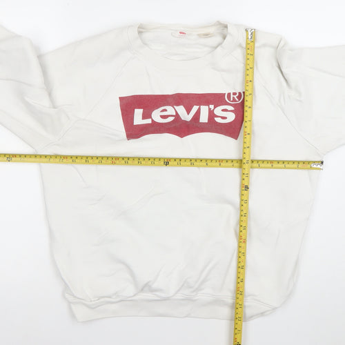 Levi's Women's White Logo Crew Neck Cotton Sweatshirt Size M