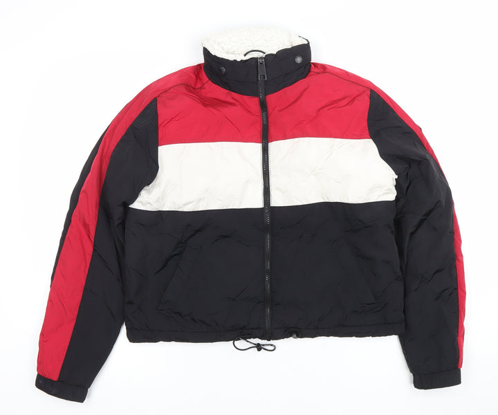 Hollister Women’s Red White Black Puffer Jacket Size S Winter Nylon