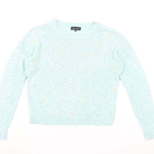 New Look Women Blue Floral Embroidered Knit Jumper Size 12