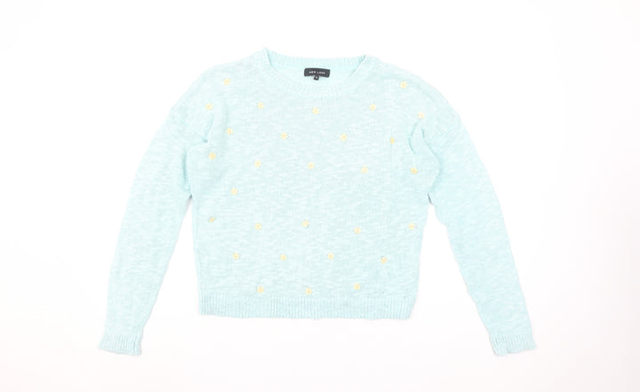 New Look Women Blue Floral Embroidered Knit Jumper Size 12