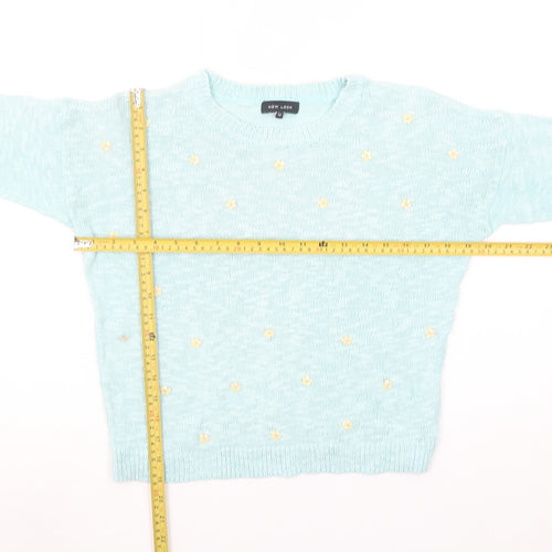 New Look Women Blue Floral Embroidered Knit Jumper Size 12