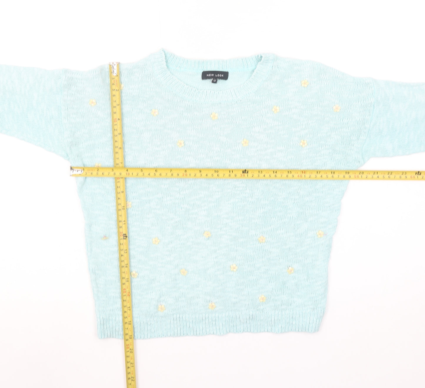 New Look Women Blue Floral Embroidered Knit Jumper Size 12