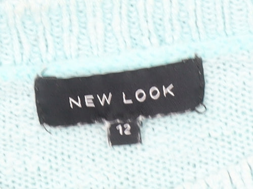 New Look Women Blue Floral Embroidered Knit Jumper Size 12