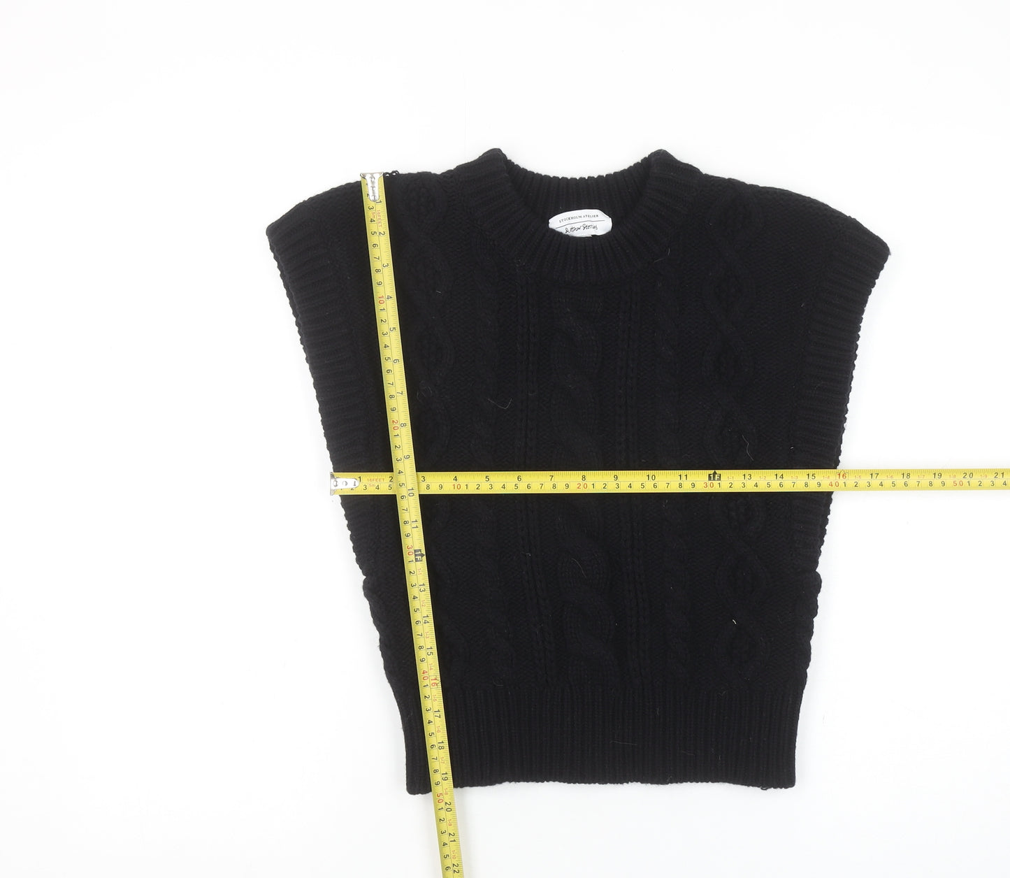 & Other Stories Women Black Wool Cable Knit Sleeveless Vest S