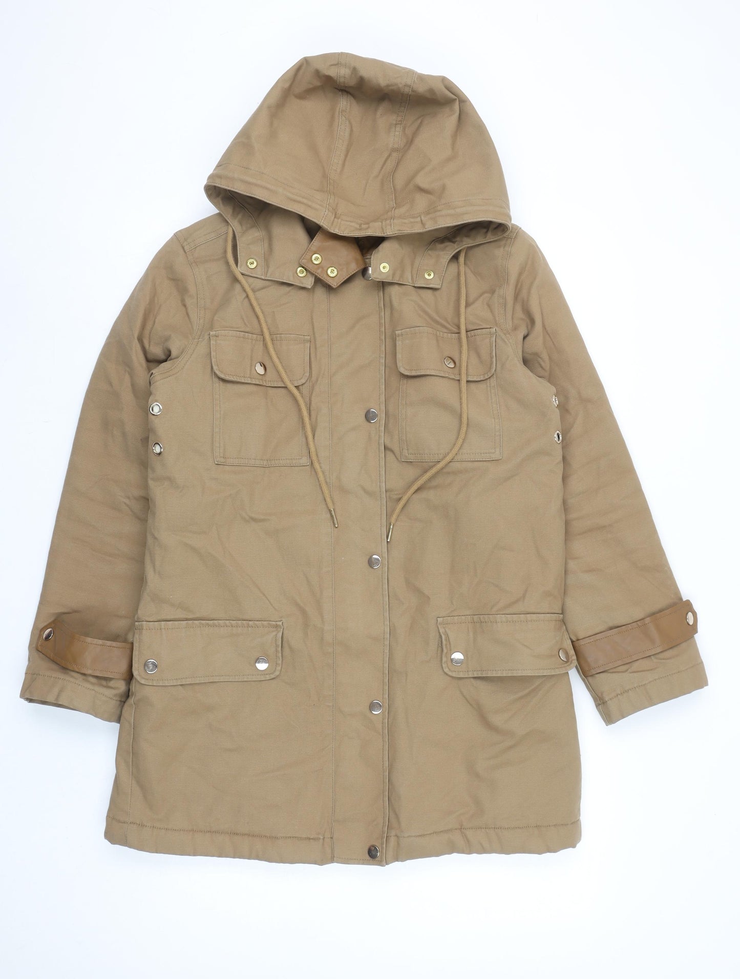 Next Women’s Beige Hooded Parka Coat Size 8 Shower Resistant
