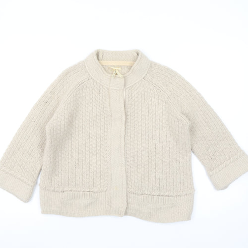 Next Women Beige Chunky-Knit Cardigan Size 10 Wool Alpaca Blend