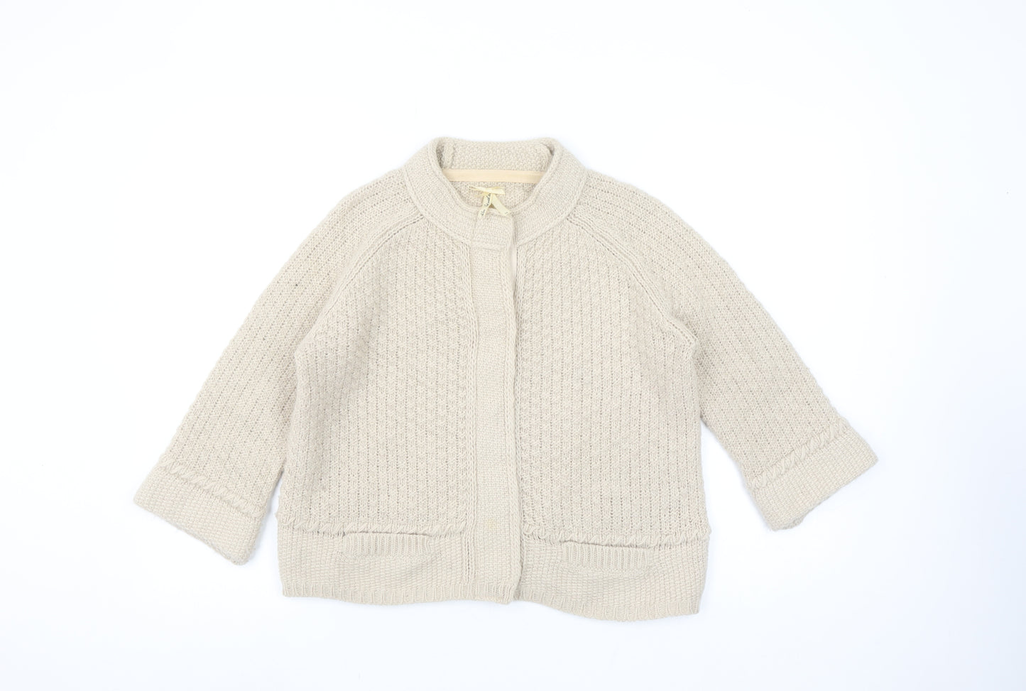 Next Women Beige Chunky-Knit Cardigan Size 10 Wool Alpaca Blend