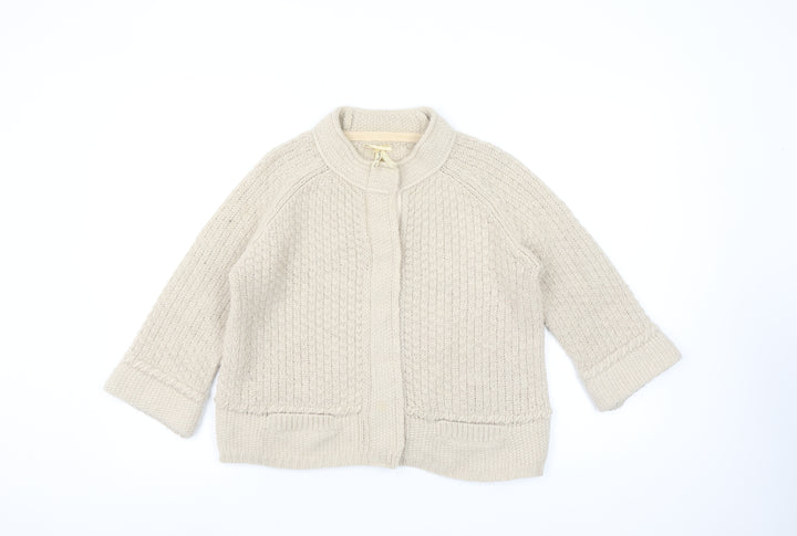 Next Women Beige Chunky-Knit Cardigan Size 10 Wool Alpaca Blend