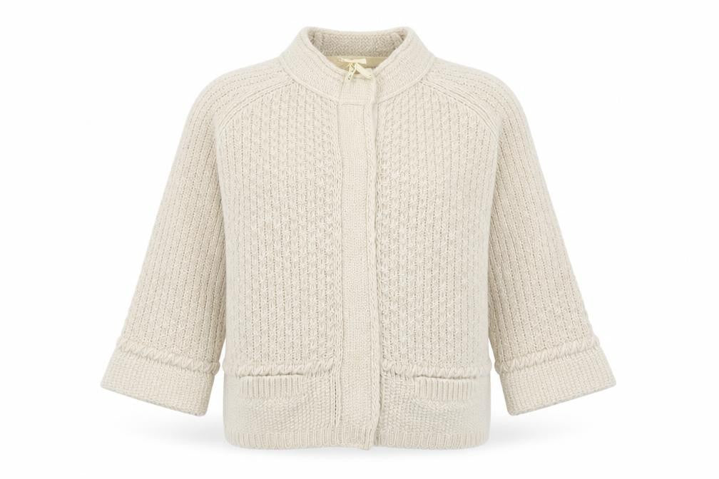Next Women Beige Chunky-Knit Cardigan Size 10 Wool Alpaca Blend