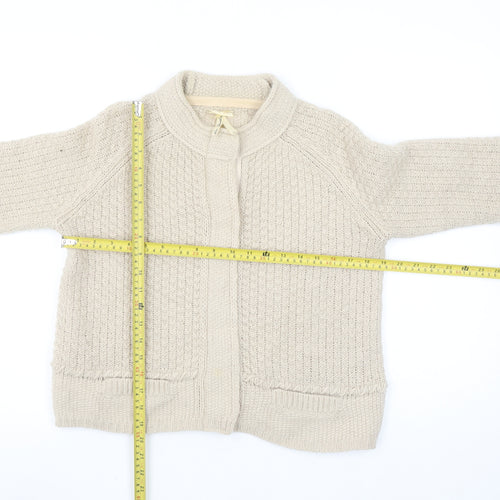 Next Women Beige Chunky-Knit Cardigan Size 10 Wool Alpaca Blend