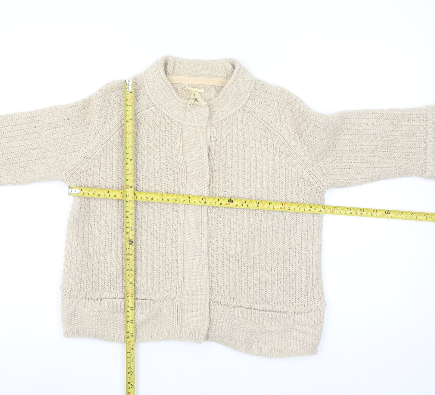 Next Women Beige Chunky-Knit Cardigan Size 10 Wool Alpaca Blend