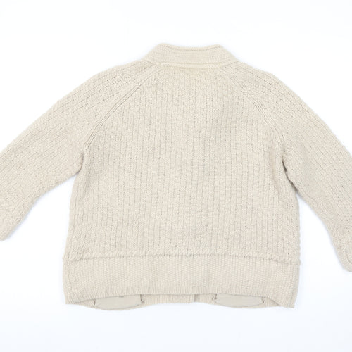 Next Women Beige Chunky-Knit Cardigan Size 10 Wool Alpaca Blend