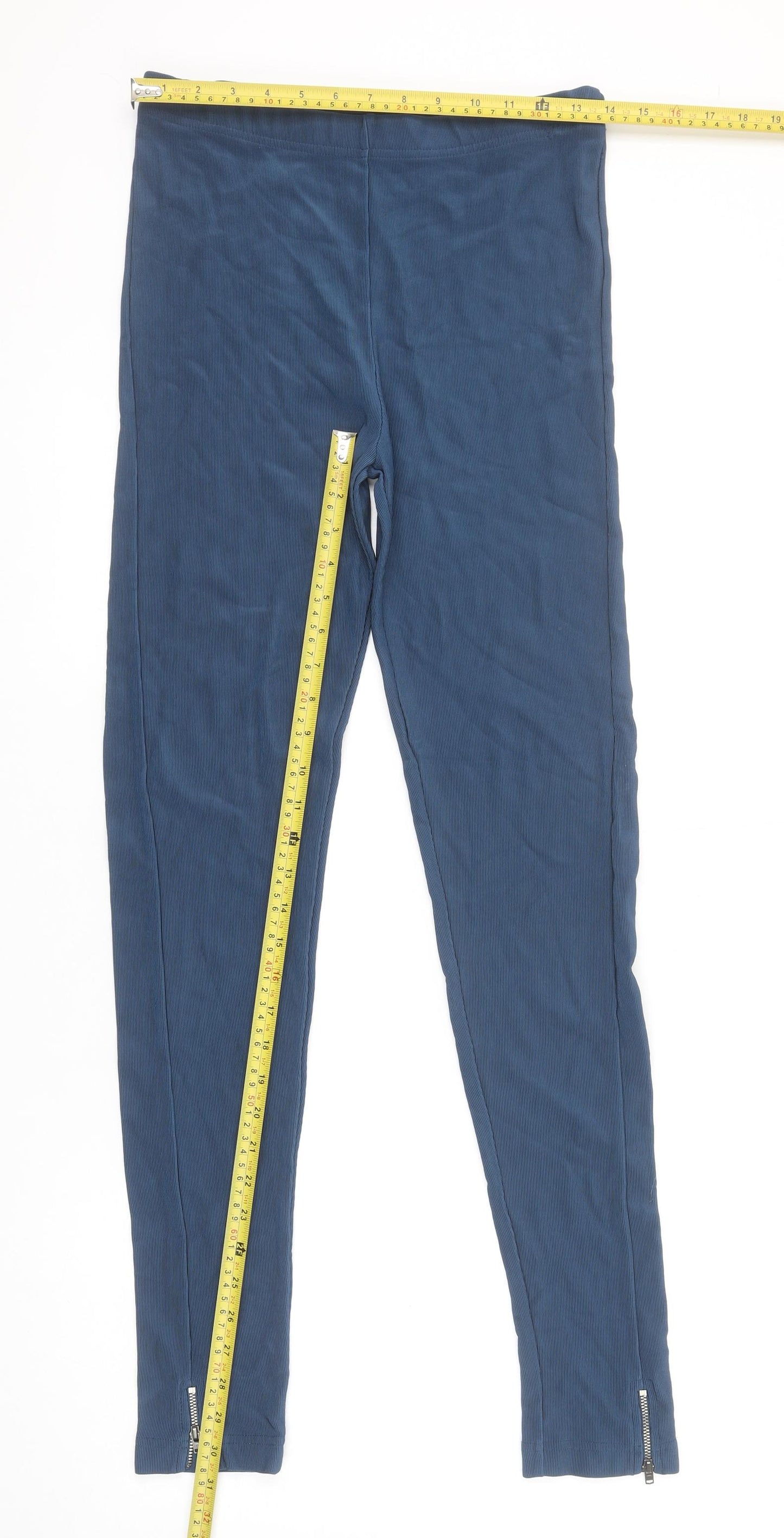 Masai Women Blue Ankle Leggings M Stretch Viscose Blend Zip Detail