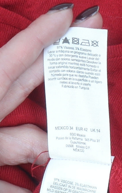 Phase Eight Women's Red Long Sleeve Jersey Blouse UK 14