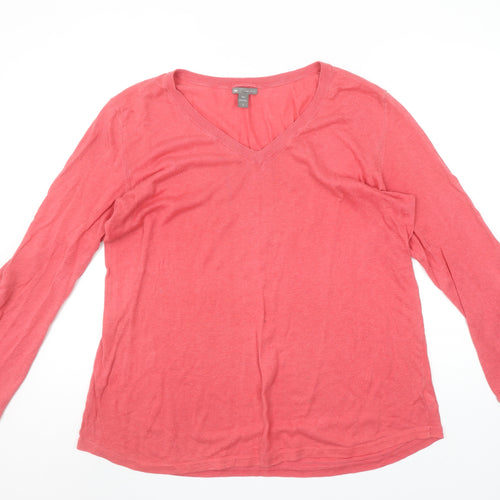 Gap Womens Pink Linen Cotton V-Neck Long Sleeve Pullover Jumper Size L