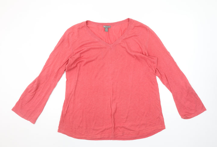 Gap Womens Pink Linen Cotton V-Neck Long Sleeve Pullover Jumper Size L