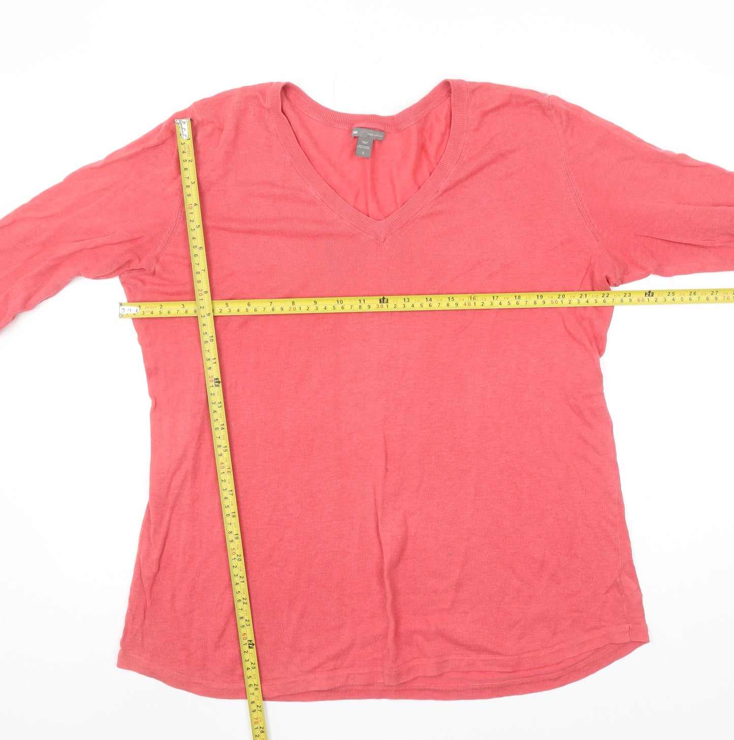 Gap Womens Pink Linen Cotton V-Neck Long Sleeve Pullover Jumper Size L