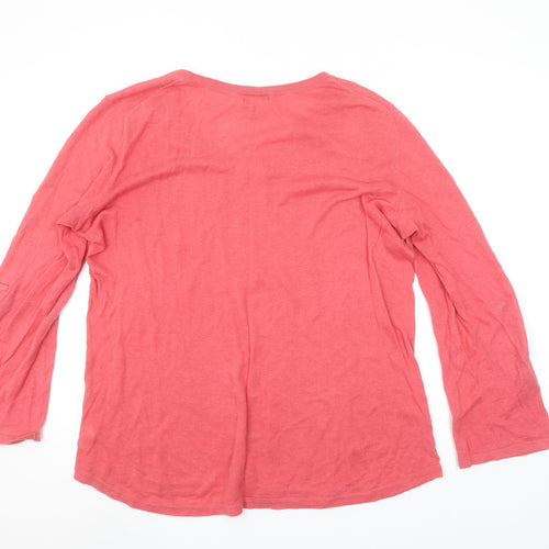 Gap Womens Pink Linen Cotton V-Neck Long Sleeve Pullover Jumper Size L
