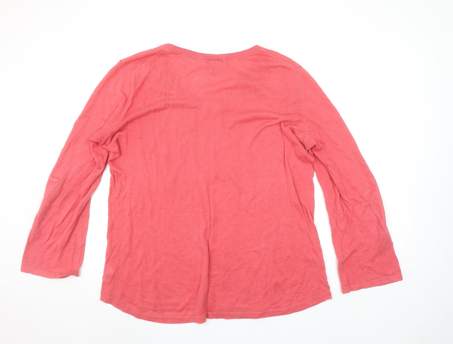 Gap Womens Pink Linen Cotton V-Neck Long Sleeve Pullover Jumper Size L