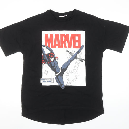Primark Marvel Black Widow Black T-Shirt Womens 2XS Cotton Graphic
