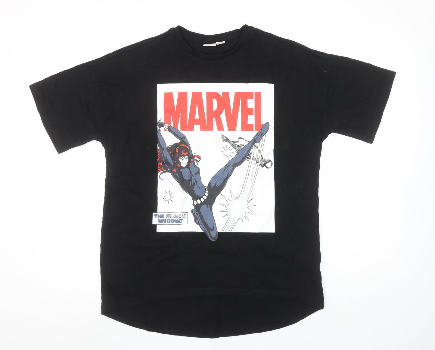 Primark Marvel Black Widow Black T-Shirt Womens 2XS Cotton Graphic