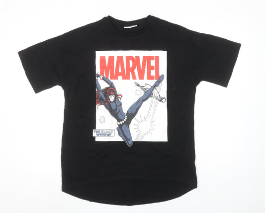 Front view of Primark Marvel Black Widow Black T-Shirt women’s 2xs cotton graphic