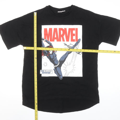Primark Marvel Black Widow Black T-Shirt Womens 2XS Cotton Graphic