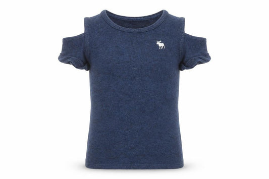 Front view of Abercrombie & Fitch Kids girls’ blue cut-out shoulder t-shirt 3-4 years