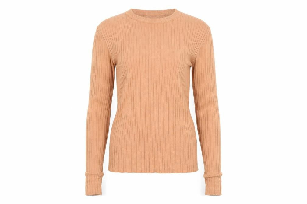 Brave Soul Women's Beige Ribbed Knit Crew Neck Pullover Jumper XS