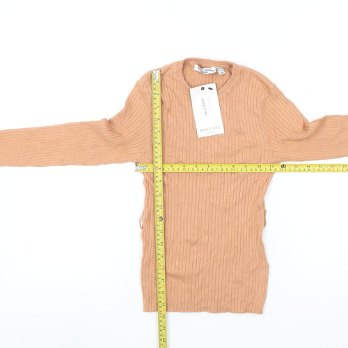 Brave Soul Women's Beige Ribbed Knit Crew Neck Pullover Jumper XS