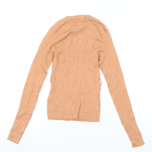 Brave Soul Women's Beige Ribbed Knit Crew Neck Pullover Jumper XS