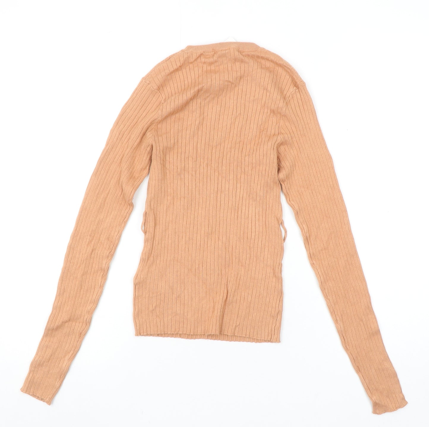 Brave Soul Women's Beige Ribbed Knit Crew Neck Pullover Jumper XS