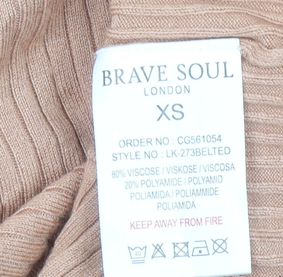 Brave Soul Women's Beige Ribbed Knit Crew Neck Pullover Jumper XS