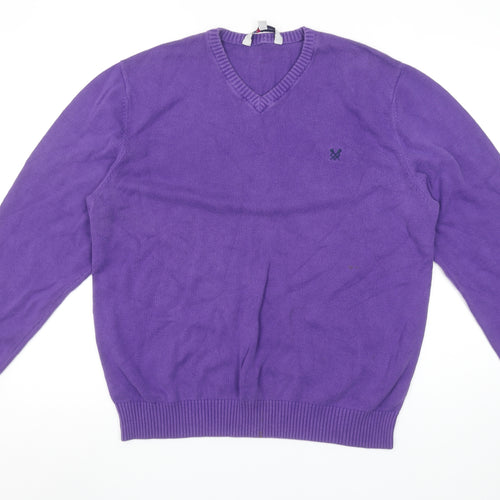 Crew Clothing Co. Men's Purple Cotton V-Neck Jumper L