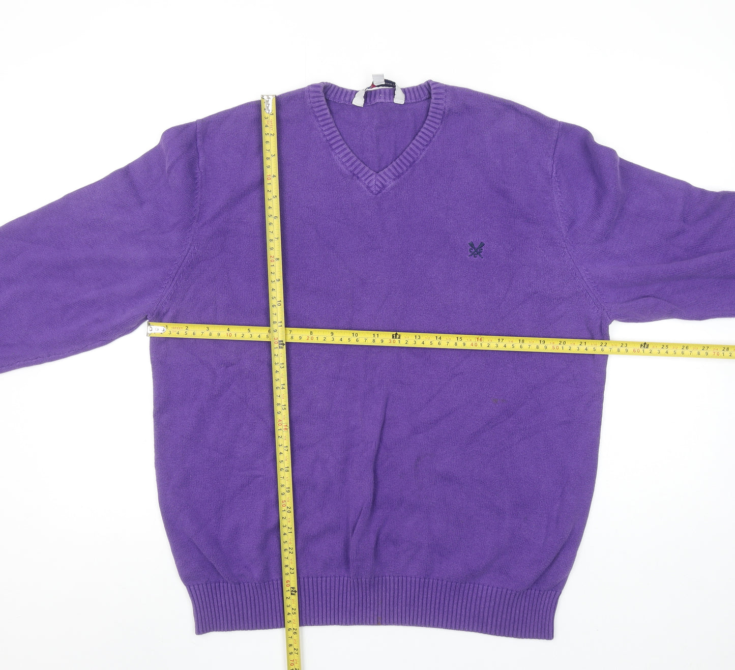 Crew Clothing Co. Men's Purple Cotton V-Neck Jumper L