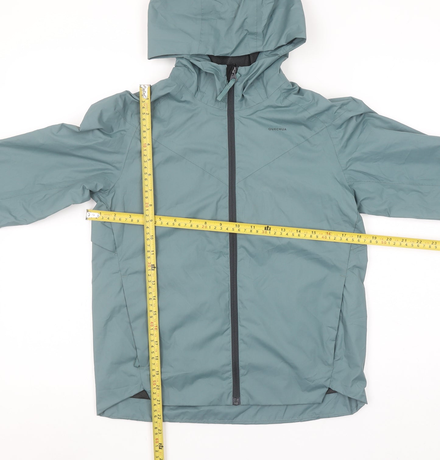 Quechua Boys Green Waterproof Hooded Rain Coat Jacket 10-11 Years