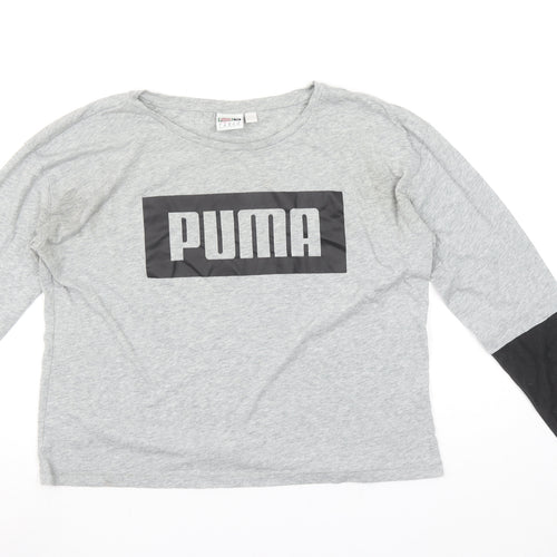 Puma Womens Grey Long Sleeve Logo Pullover Top Size 14