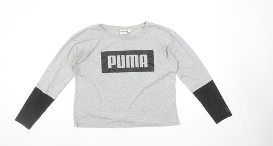 Puma Womens Grey Long Sleeve Logo Pullover Top Size 14