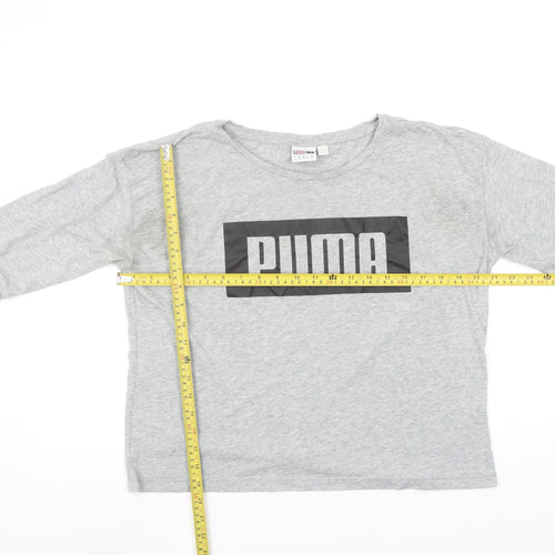 Puma Womens Grey Long Sleeve Logo Pullover Top Size 14